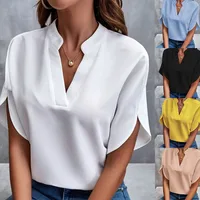 Foreign Trade Women's  Summer Casual Solid Color V-neck Loose Shirt Top Women main image 1
