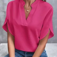 Foreign Trade Women's  Summer Casual Solid Color V-neck Loose Shirt Top Women main image 2