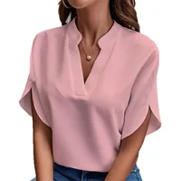 Foreign Trade Women's  Summer Casual Solid Color V-neck Loose Shirt Top Women main image 5