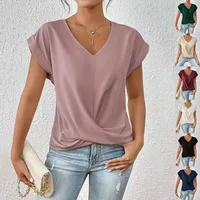 Explosions Solid Color V-neck T-shirt Elegant Short Sleeve Jacket Spring And Summer Women's Clothing main image 1
