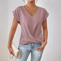 Explosions Solid Color V-neck T-shirt Elegant Short Sleeve Jacket Spring And Summer Women's Clothing main image 2