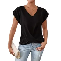 Explosions Solid Color V-neck T-shirt Elegant Short Sleeve Jacket Spring And Summer Women's Clothing main image 3