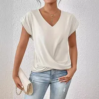 Explosions Solid Color V-neck T-shirt Elegant Short Sleeve Jacket Spring And Summer Women's Clothing main image 4