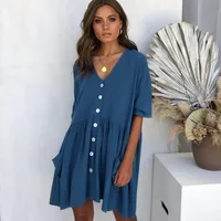Women's Spring And Summer New V-neck Pocket Short Dress main image 1