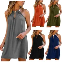 Summer Foreign Trade Fashion New Women's Dress Sleeveless Neck Solid Color Casual Sequin Slim Fit Dress main image 1