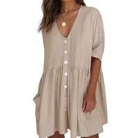 Women's Spring And Summer New V-neck Pocket Short Dress main image 3