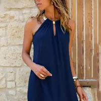 Summer Foreign Trade Fashion New Women's Dress Sleeveless Neck Solid Color Casual Sequin Slim Fit Dress sku image 19