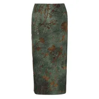 A680SK  Spice Girl  New Chinese Retro Plant Printed Women's Slimming Mid-length High Waist Skirt main image 5