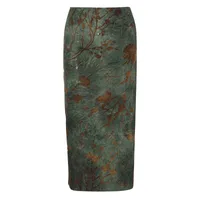 A680SK  Spice Girl  New Chinese Retro Plant Printed Women's Slimming Mid-length High Waist Skirt sku image 1