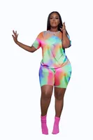 LD8862 Summer New  Women's Tie-dye Suit  Short-sleeved Shorts Splash-ink Printing Suit sku image 11