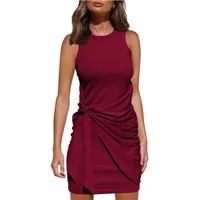 New    Hot Sleeveless Crewneck Pleated Bow Belt Irregular Dress main image 4