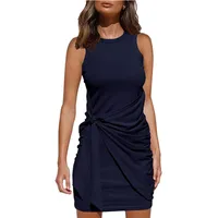 New    Hot Sleeveless Crewneck Pleated Bow Belt Irregular Dress main image 5