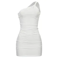 L259DS Europe And The United States   New Solid Color Sleeveless One-sided Oblique Shoulder Short Slim Hip Women's Dress main image 5