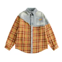Jiayiku Men's  Autumn And Winter New American Retro Ins Tide Washed Damaged Denim Stitching Design Shirt main image 1