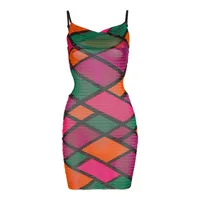 W081DS    Spring And Summer New Sleeveless Pullover Rhombus Color Sling Backless Slim Fit Dress main image 5