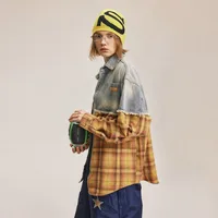 Jiayiku Men's  Autumn And Winter New American Retro Ins Tide Washed Damaged Denim Stitching Design Shirt main image 3