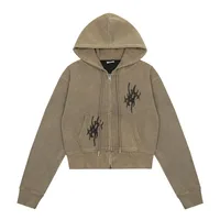 Jiayiku Women's Clothing  Autumn American Style Retro Personalized Street Fashion Washed Distressed Zipper Cardigan Hoodie Short main image 1