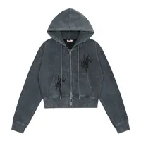 Jiayiku Women's Clothing  Autumn American Style Retro Personalized Street Fashion Washed Distressed Zipper Cardigan Hoodie Short main image 2