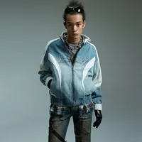 Jiayiku Tide Brand  New American Retro Washing Water Denim Jacket Men's Motorcycle Wind Corduroy Stitching Jacket main image 2