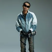 Jiayiku Tide Brand  New American Retro Washing Water Denim Jacket Men's Motorcycle Wind Corduroy Stitching Jacket main image 3
