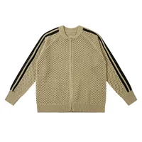 Jiayiku Fashion Brand  New American Style Retro Striped Hollow Knitwear Jacket Zipper Cardigan Sweater For Men And Women main image 1