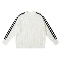 Jiayiku Fashion Brand  New American Style Retro Striped Hollow Knitwear Jacket Zipper Cardigan Sweater For Men And Women main image 2
