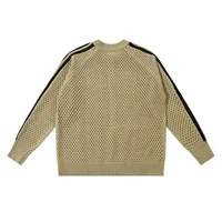 Jiayiku Fashion Brand  New American Style Retro Striped Hollow Knitwear Jacket Zipper Cardigan Sweater For Men And Women main image 4
