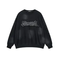 Jiayiku Men's  New Waste Earth Style American Street Fashion Brand Washed Dirty Dye Cloth Embroidered Crewneck Sweater main image 2