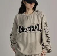 Jiayiku Men's  New Waste Earth Style American Street Fashion Brand Washed Dirty Dye Cloth Embroidered Crewneck Sweater main image 3