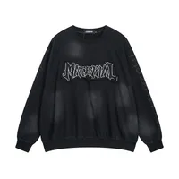 Jiayiku Men's  New Waste Earth Style American Street Fashion Brand Washed Dirty Dye Cloth Embroidered Crewneck Sweater sku image 4