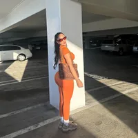 A600ST   Summer New Solid Color Round Neck Short-sleeved T-shirt Top Slim-fit High Waist Trousers Women's Suit main image 3