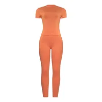 A600ST   Summer New Solid Color Round Neck Short-sleeved T-shirt Top Slim-fit High Waist Trousers Women's Suit main image 5