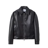 Jiayiku Fashion Brand  Autumn And Winter New American Retro Simple Short PU Leather Motorcycle Jacket Coat For Men And Women main image 1