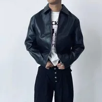 Jiayiku Fashion Brand  Autumn And Winter New American Retro Simple Short PU Leather Motorcycle Jacket Coat For Men And Women main image 3