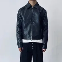 Jiayiku Fashion Brand  Autumn And Winter New American Retro Simple Short PU Leather Motorcycle Jacket Coat For Men And Women main image 4