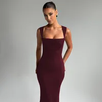 P006DS Europe And The United States  Fashion Temperament Slim Square Collar Sleeveless Waist Slim Hip Dress Dress main image 2