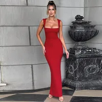 P006DS Europe And The United States  Fashion Temperament Slim Square Collar Sleeveless Waist Slim Hip Dress Dress sku image 5