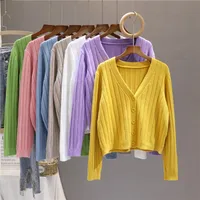 Internet Popular Long Sleeve V-Neck Sweater Knitted Sweater  Autumn And Winter Short Outer Loose Cardigan Jacket Women's Thin Jacket main image 1