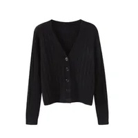 Internet Popular Long Sleeve V-Neck Sweater Knitted Sweater  Autumn And Winter Short Outer Loose Cardigan Jacket Women's Thin Jacket sku image 1