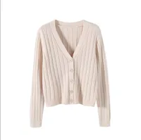 Internet Popular Long Sleeve V-Neck Sweater Knitted Sweater  Autumn And Winter Short Outer Loose Cardigan Jacket Women's Thin Jacket sku image 2