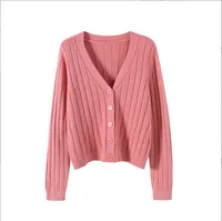 Internet Popular Long Sleeve V-Neck Sweater Knitted Sweater  Autumn And Winter Short Outer Loose Cardigan Jacket Women's Thin Jacket sku image 3