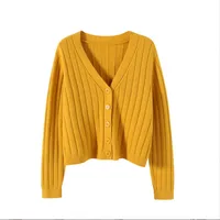Internet Popular Long Sleeve V-Neck Sweater Knitted Sweater  Autumn And Winter Short Outer Loose Cardigan Jacket Women's Thin Jacket sku image 4