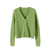Internet Popular Long Sleeve V-Neck Sweater Knitted Sweater  Autumn And Winter Short Outer Loose Cardigan Jacket Women's Thin Jacket sku image 5