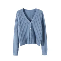 Internet Popular Long Sleeve V-Neck Sweater Knitted Sweater  Autumn And Winter Short Outer Loose Cardigan Jacket Women's Thin Jacket sku image 6