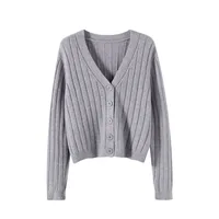 Internet Popular Long Sleeve V-Neck Sweater Knitted Sweater  Autumn And Winter Short Outer Loose Cardigan Jacket Women's Thin Jacket sku image 7