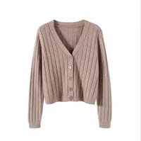 Internet Popular Long Sleeve V-Neck Sweater Knitted Sweater  Autumn And Winter Short Outer Loose Cardigan Jacket Women's Thin Jacket sku image 9