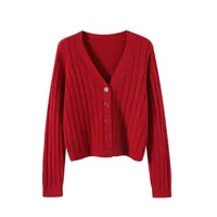 Internet Popular Long Sleeve V-Neck Sweater Knitted Sweater  Autumn And Winter Short Outer Loose Cardigan Jacket Women's Thin Jacket sku image 10