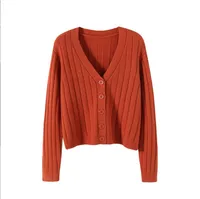 Internet Popular Long Sleeve V-Neck Sweater Knitted Sweater  Autumn And Winter Short Outer Loose Cardigan Jacket Women's Thin Jacket sku image 11