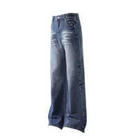 Jiayi Library Men's  New High Street American Style Micro-La Jeans Men's And Women's Retro Washed Loose Wide-leg Trousers main image 2