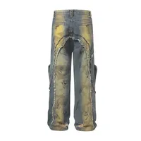 Jiayi Library Men's  New High Street American Style Heavy Industry Shaped Jeans Men's Waste Soil Wind Washed Workwear Trousers main image 2